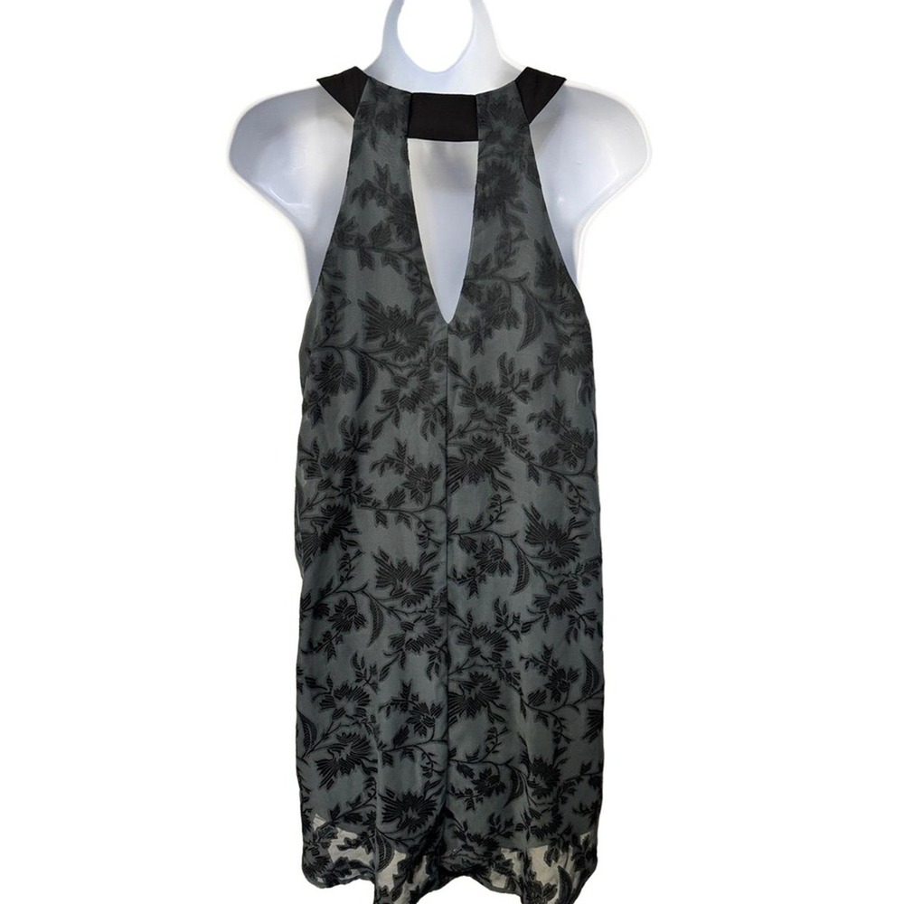 ASTR Dress Womens Black Floral Mini Halter Back V-Neck Eye Hole Nightlife